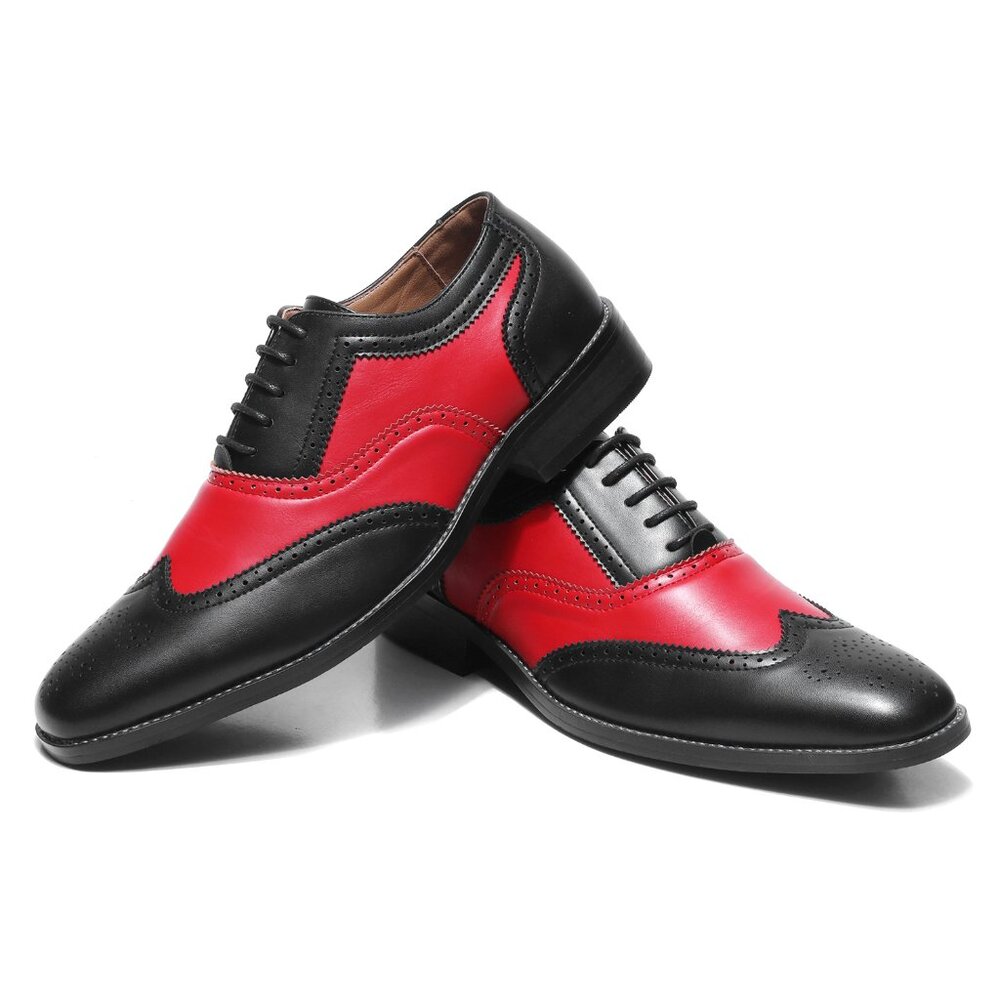 Black Red 1920's Wingtip Lace up Oxford Dress Shoes - Picture 7 of 7